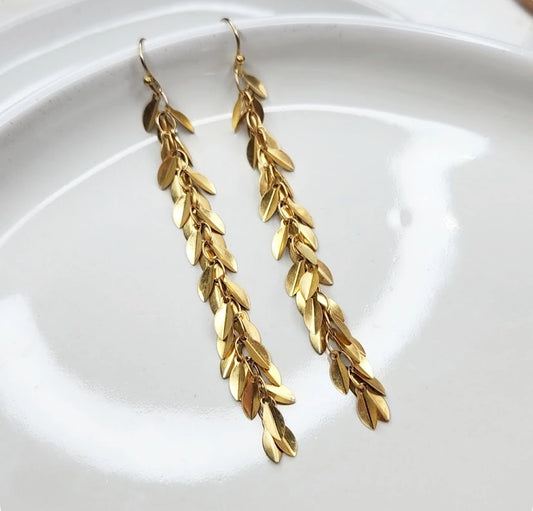 Brass Festive & Lightweight Leaf Chain Dangle Earrings
