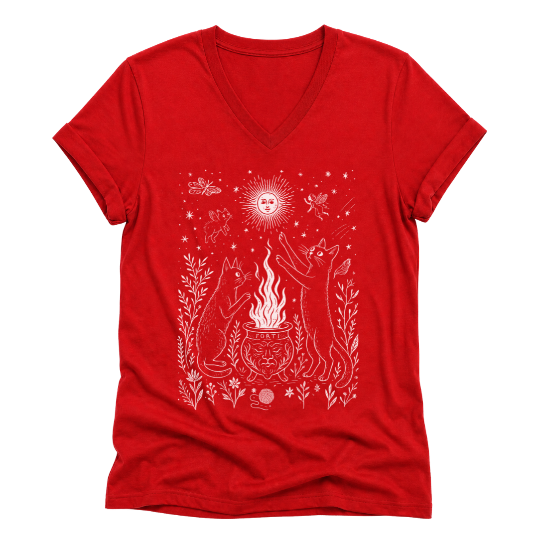 Midnight Meowgic - Short Sleeve V Neck