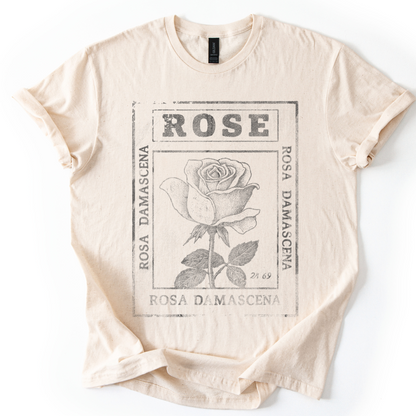 Rosa Damascena, Vintage Faded Print  - Gildan Lightweight T Shirt