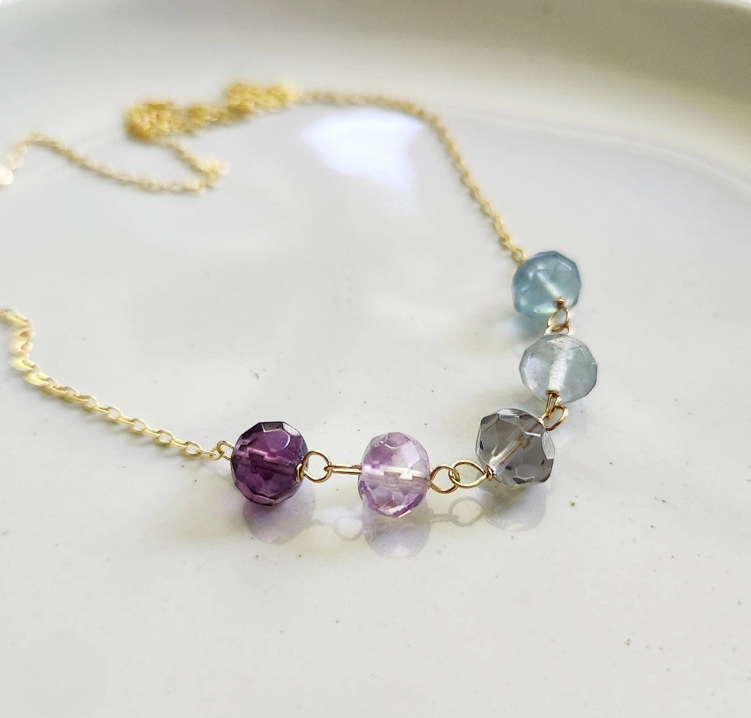 Color Change Ombre Fluorite Beaded Chain Necklaces