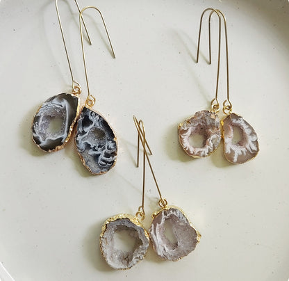 Gold Plated Agate/Druzy Dangle and Drop Earrings