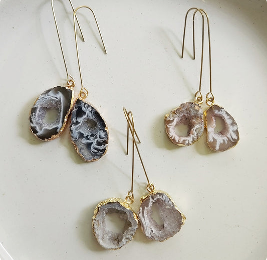 Gold Plated Agate/Druzy Dangle and Drop Earrings
