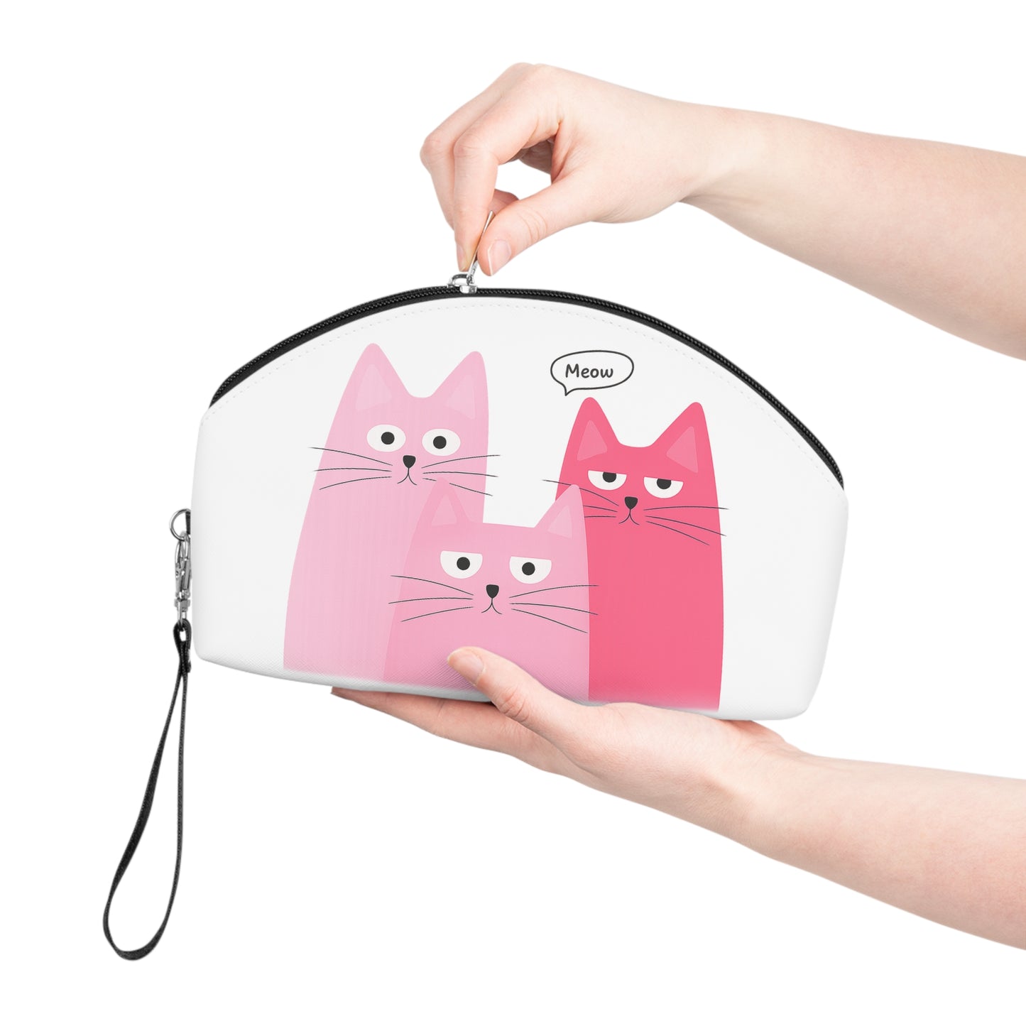 Pink Cat Trio Makeup Bag — Cute 'Meow' Cosmetic Pouch