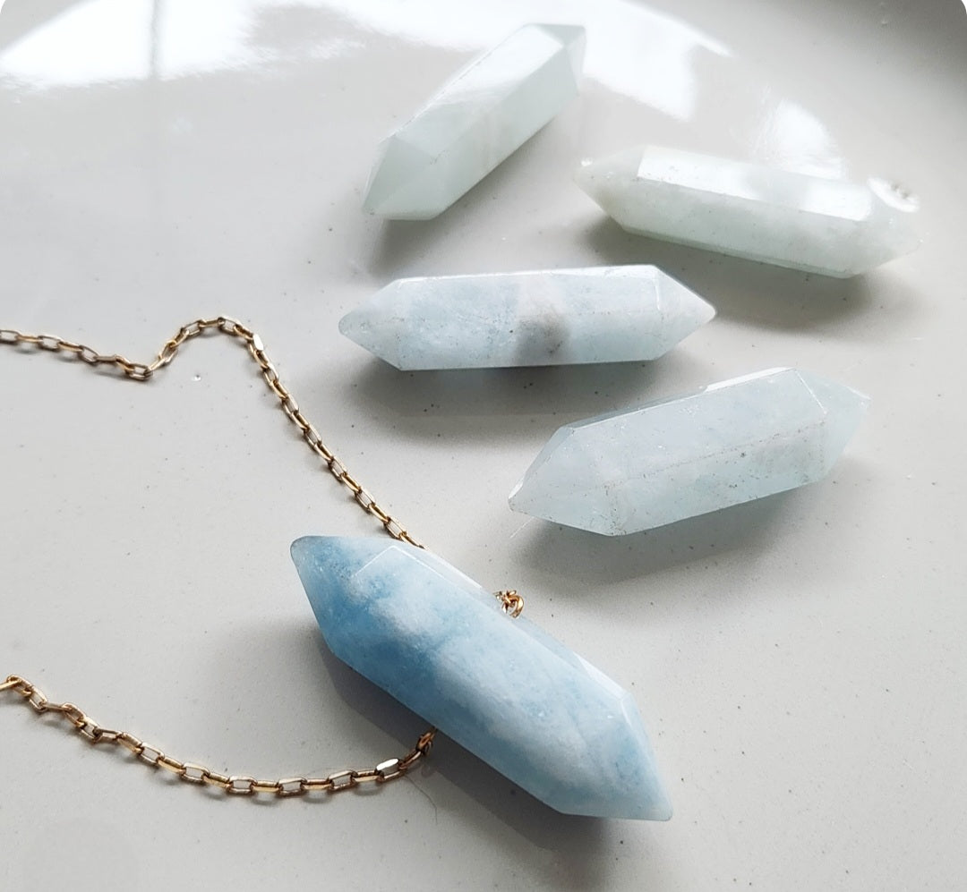 Natural Aquamarine Double Terminated Crystal Point Pendant