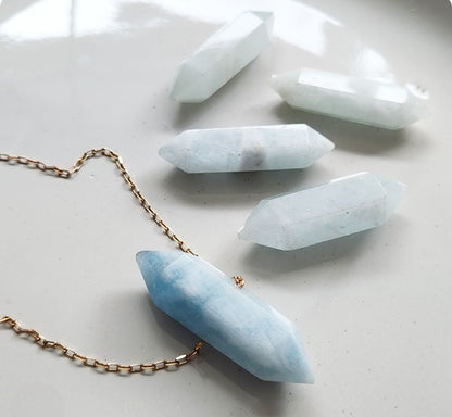 Natural Aquamarine Double Terminated Crystal Point Pendant