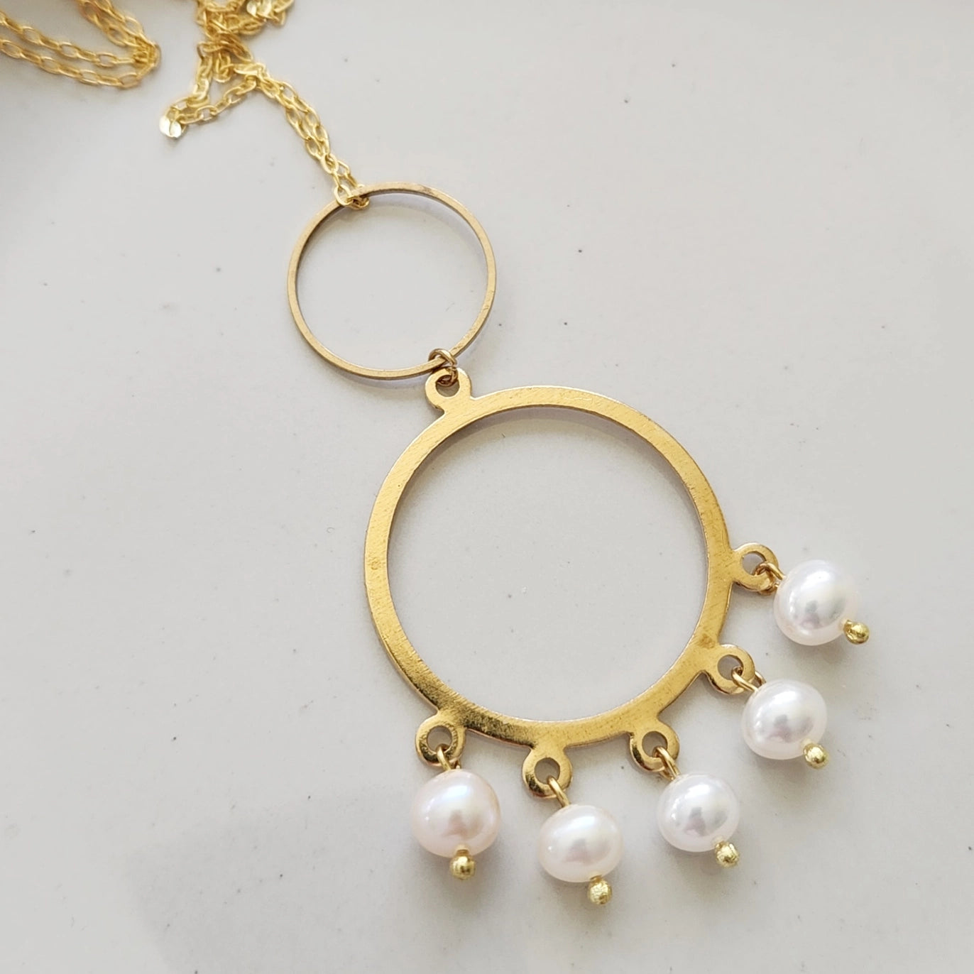 White Freshwater Pearl & Brass Chandelier Statement Jewelry
