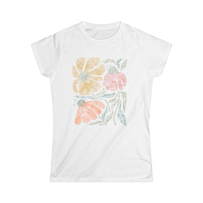 Faded Funky Floral Print - Women's Cut Fitted Tee