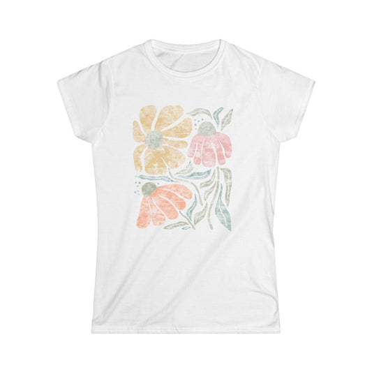 Faded Funky Floral Print - Women's Cut Fitted Tee