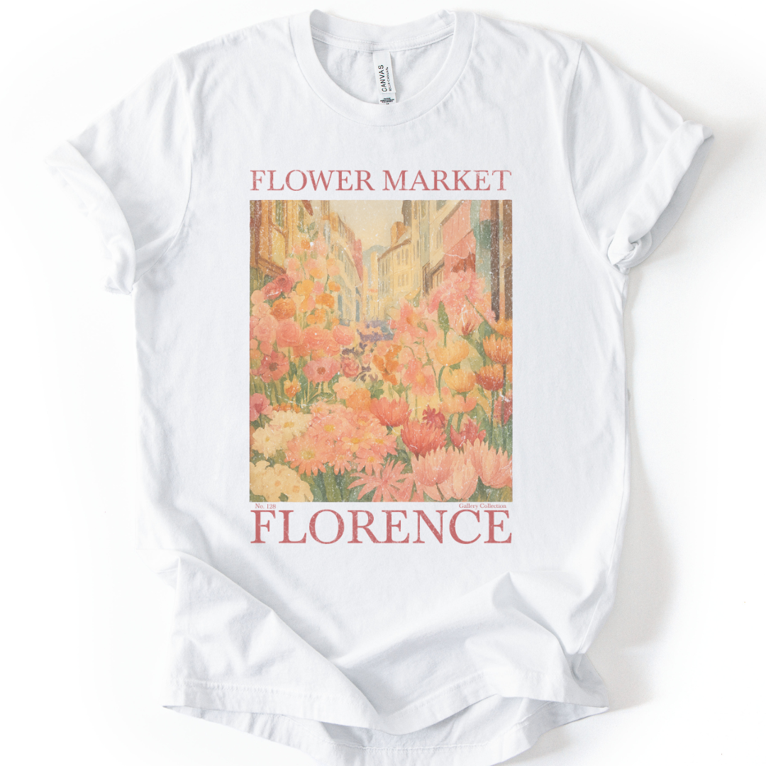 Flower Market, Vintage Distressed Poster- Bella Canvas Super Soft Fitted T Shirt