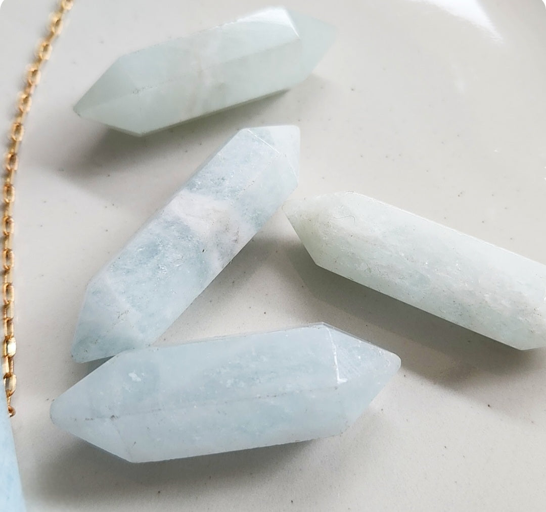 Natural Aquamarine Double Terminated Crystal Point Pendant