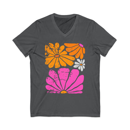 Sunbloom Boho Vintage Floral - Short Sleeve V Neck