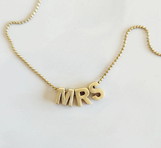 Mrs Brass Block Letter Charm Beaded Necklace For Brides