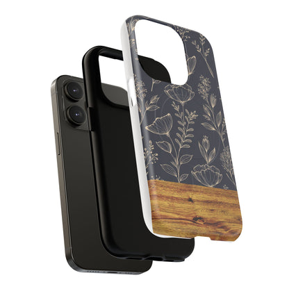 Floral Woodgrain Tough Magnetic Phone Case — Navy Botanical Protection