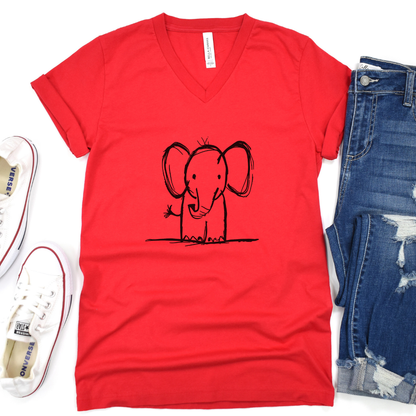 Elephant Sketch - Short Sleeve V-Neck Tee
