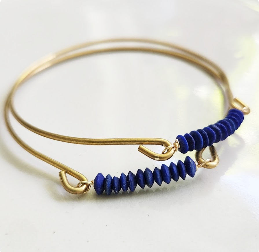 Natural Gemstone and Brass Stackable Beaded Bangle Bracelets