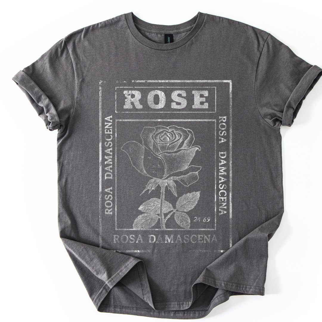 Rosa Damascena, Vintage Faded Print  - Gildan Lightweight T Shirt