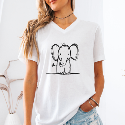 Elephant Sketch - Short Sleeve V-Neck Tee
