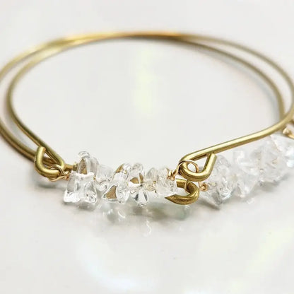 Natural Gemstone and Brass Stackable Beaded Bangle Bracelets