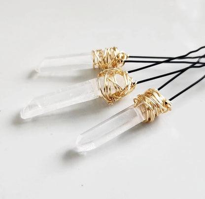 Natural Clear Quartz Wire Wrapped U Hairpins, Winter Wedding