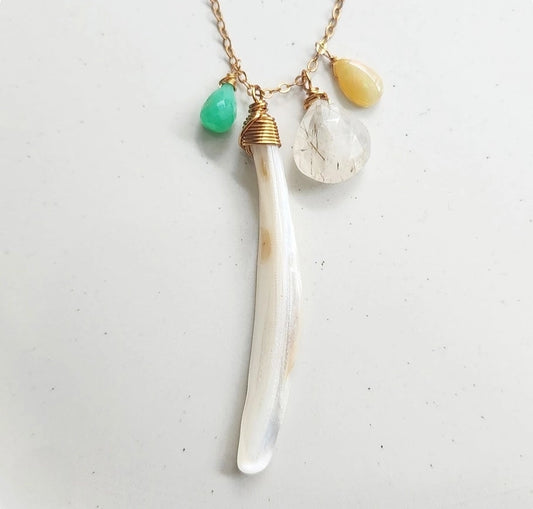 Chrysoprase, Opal, Mother of Pearl & Rutile Quartz Necklace