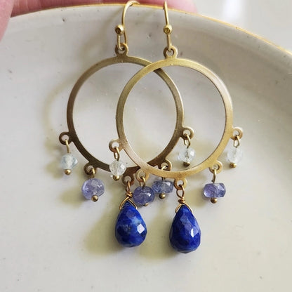 Gemstone and Brass Chandelier Bridal Statement Earrings