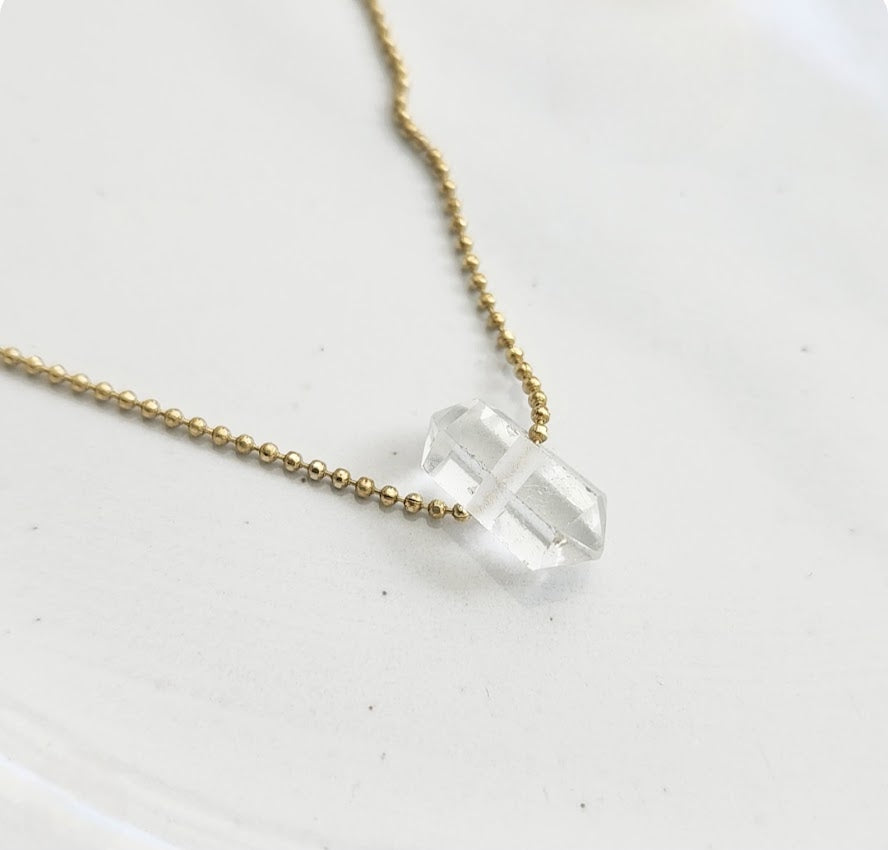 Mini Herkimer Diamond Quartz Beaded Focal Pendant Necklace
