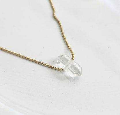 Mini Herkimer Diamond Quartz Beaded Focal Pendant Necklace