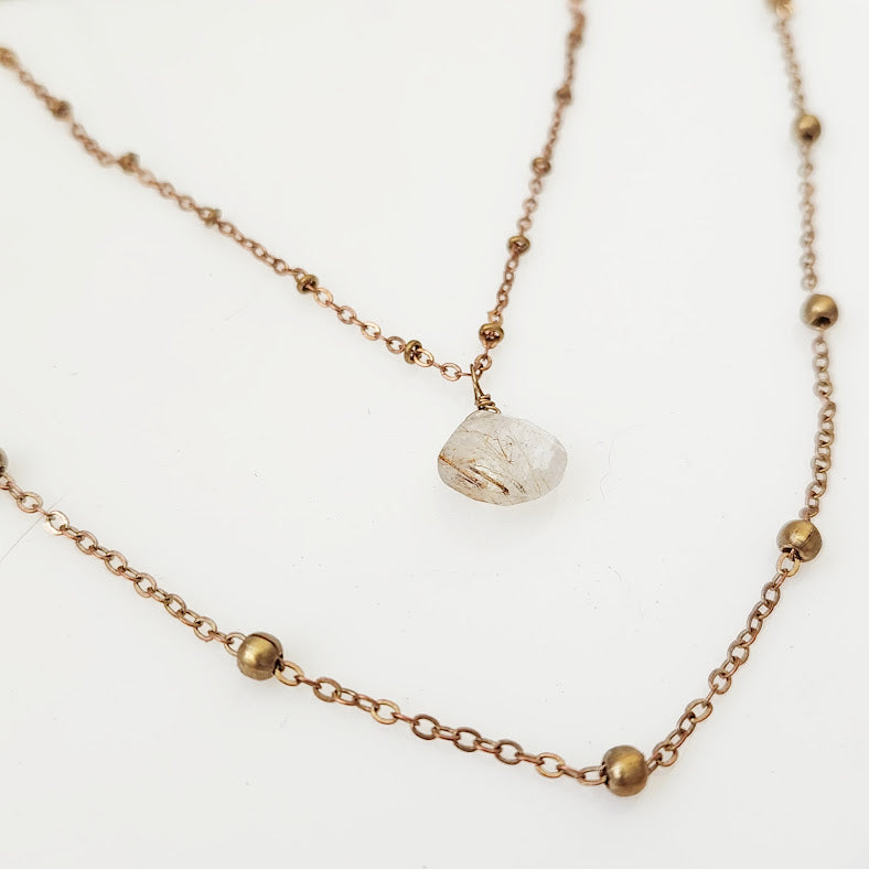 Natural Rutile Quartz with Satellite Chain Pendant Necklaces