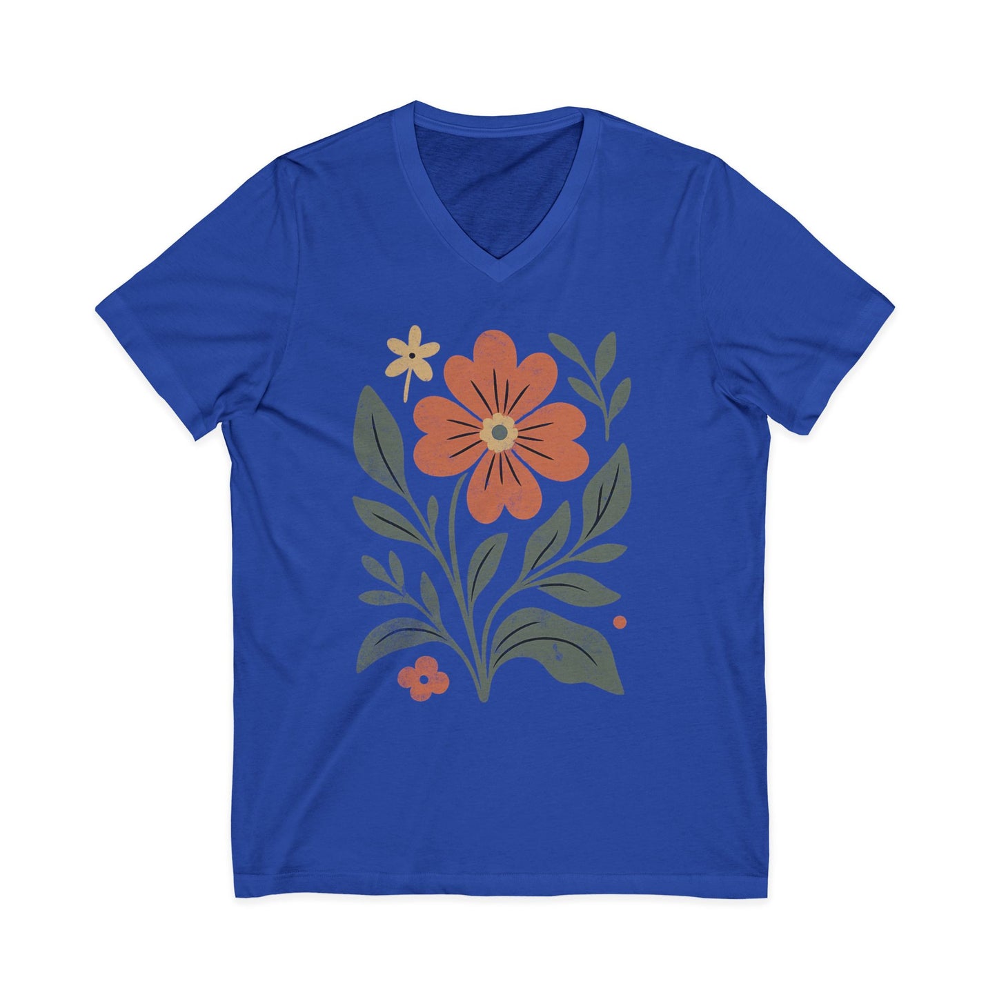 Vintage Distressed Orange Flower - Short Sleeve V Neck