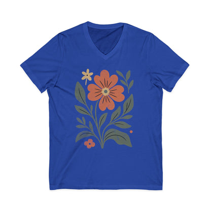 Vintage Distressed Orange Flower - Short Sleeve V Neck