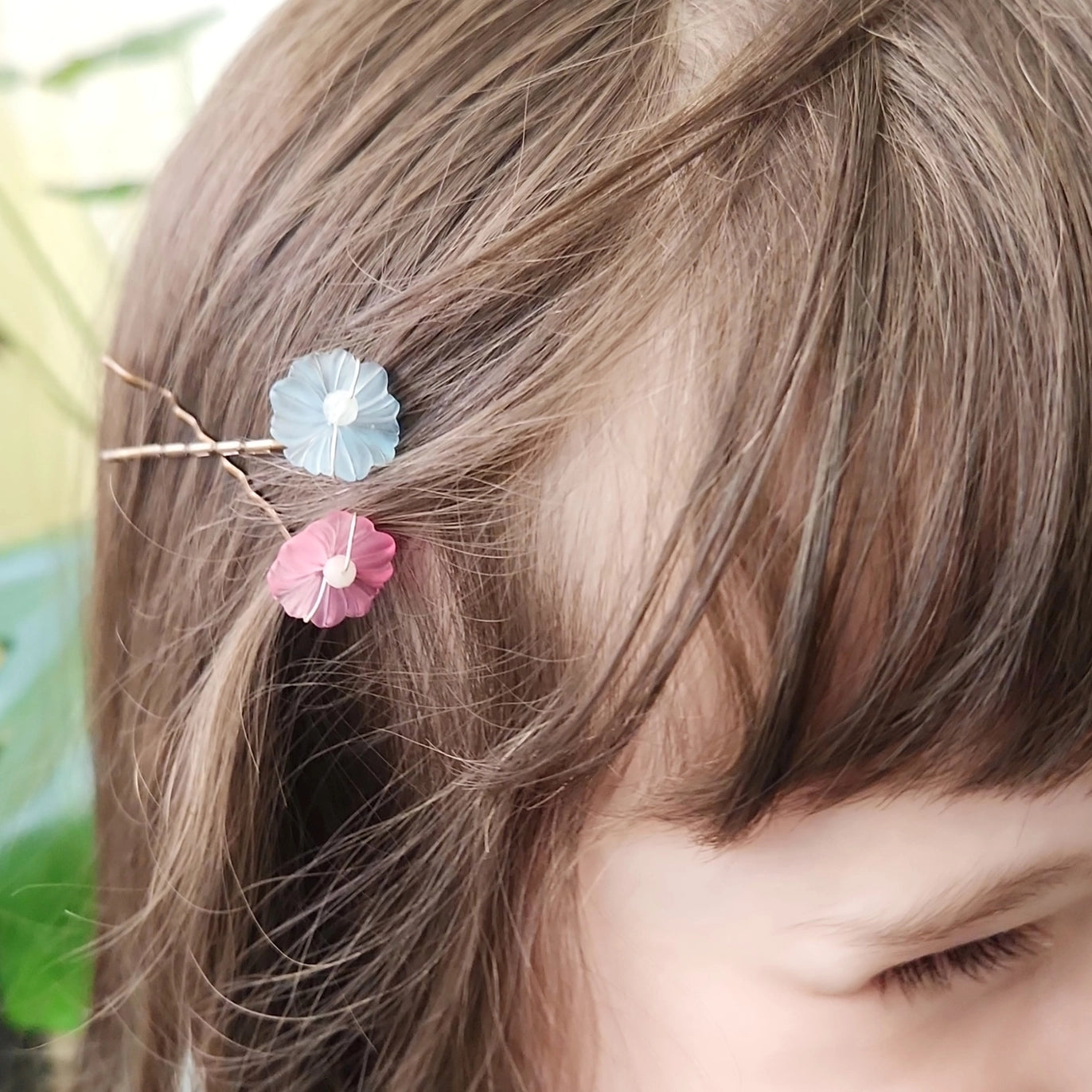 Light Blue, Pink & Moonstone Vintage Lucite Flower Hairpin