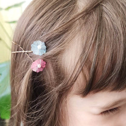 Light Blue, Pink & Moonstone Vintage Lucite Flower Hairpin