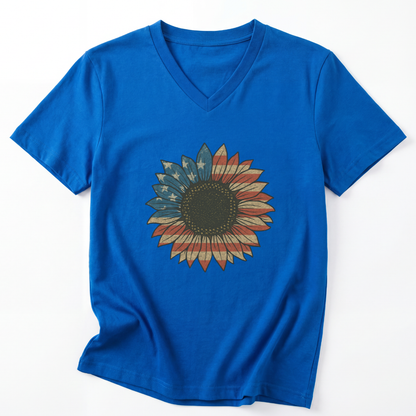 Floral Stars and Stripes - Short Sleeve V-Neck Tee