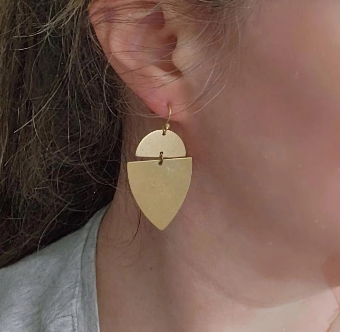 Edgy Chic Brass Geometric Shield Dangle Earrings