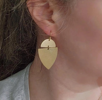 Edgy Chic Brass Geometric Shield Dangle Earrings