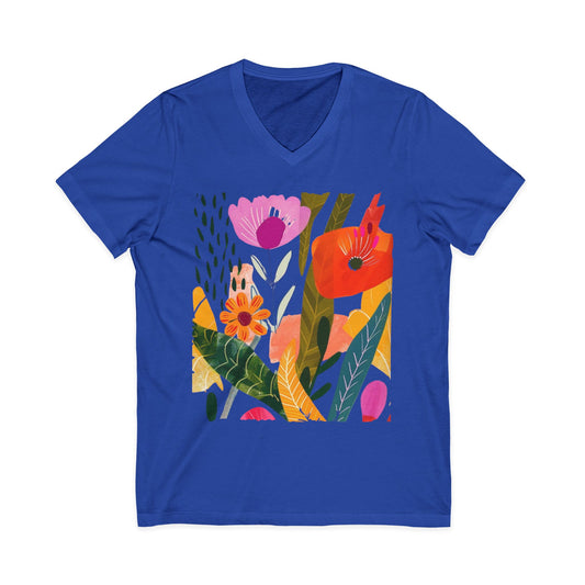 Modern Art Plant Print - Short Sleeve V Neck