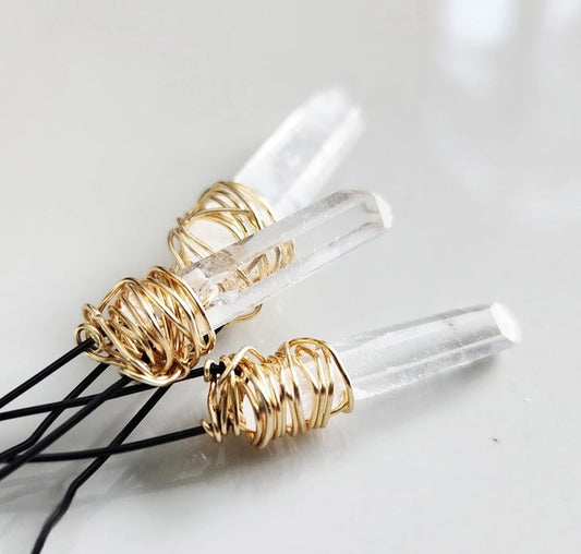 Natural Clear Quartz Wire Wrapped U Hairpins, Winter Wedding
