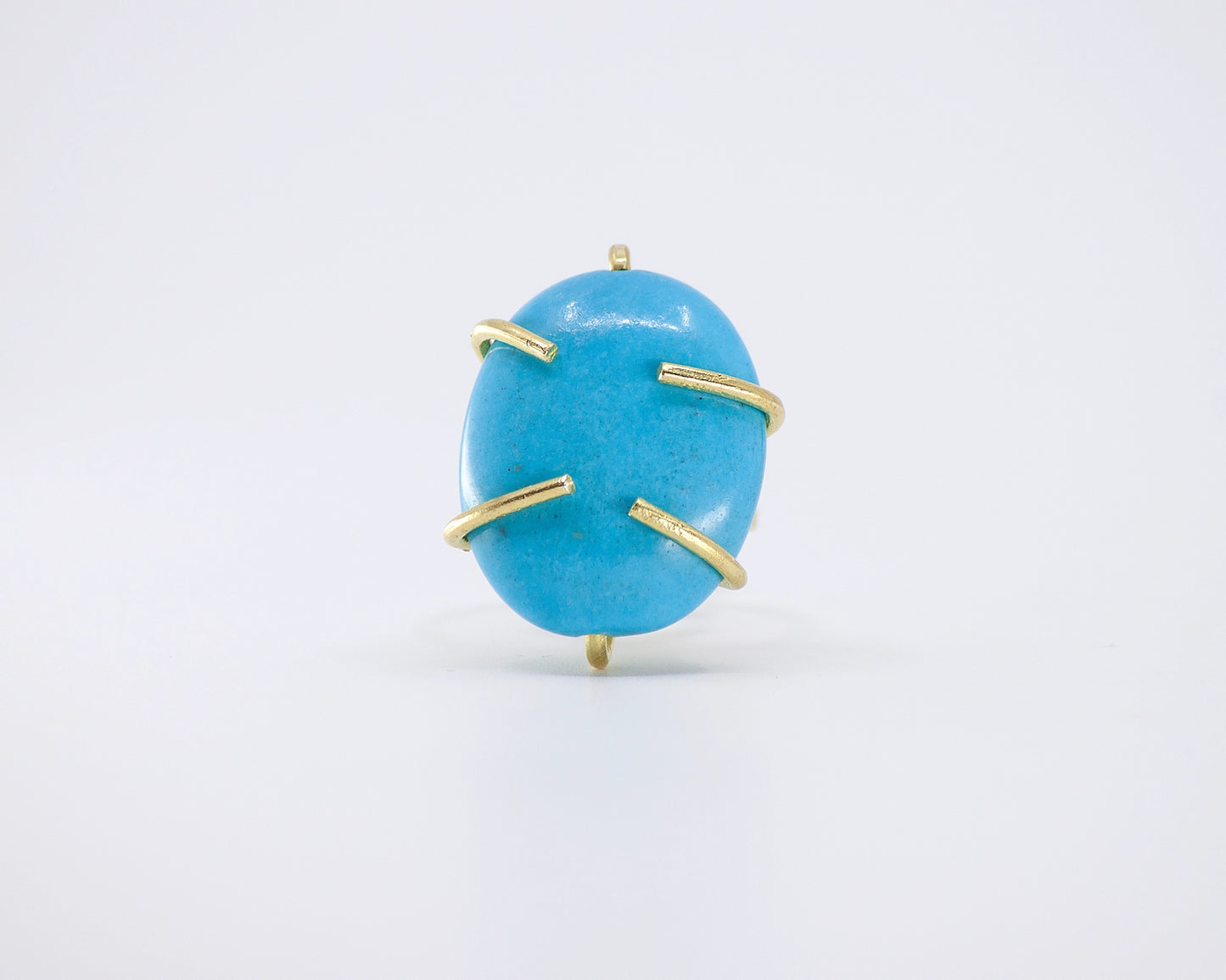 Bright Blue Natural Turquoise and Brass Adjustable Ring