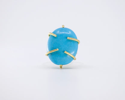 Bright Blue Natural Turquoise and Brass Adjustable Ring
