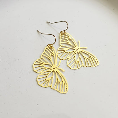 Brass Butterfly Necklace and Earrings, Nature/Garden Jewelry