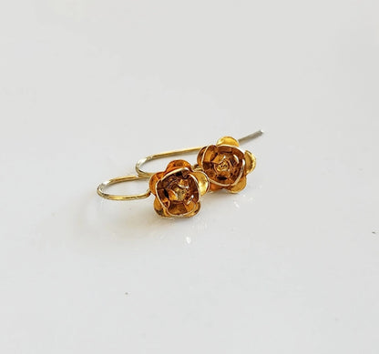 Antiqued and Golden Brass Rosette Flower Dangle Earrings