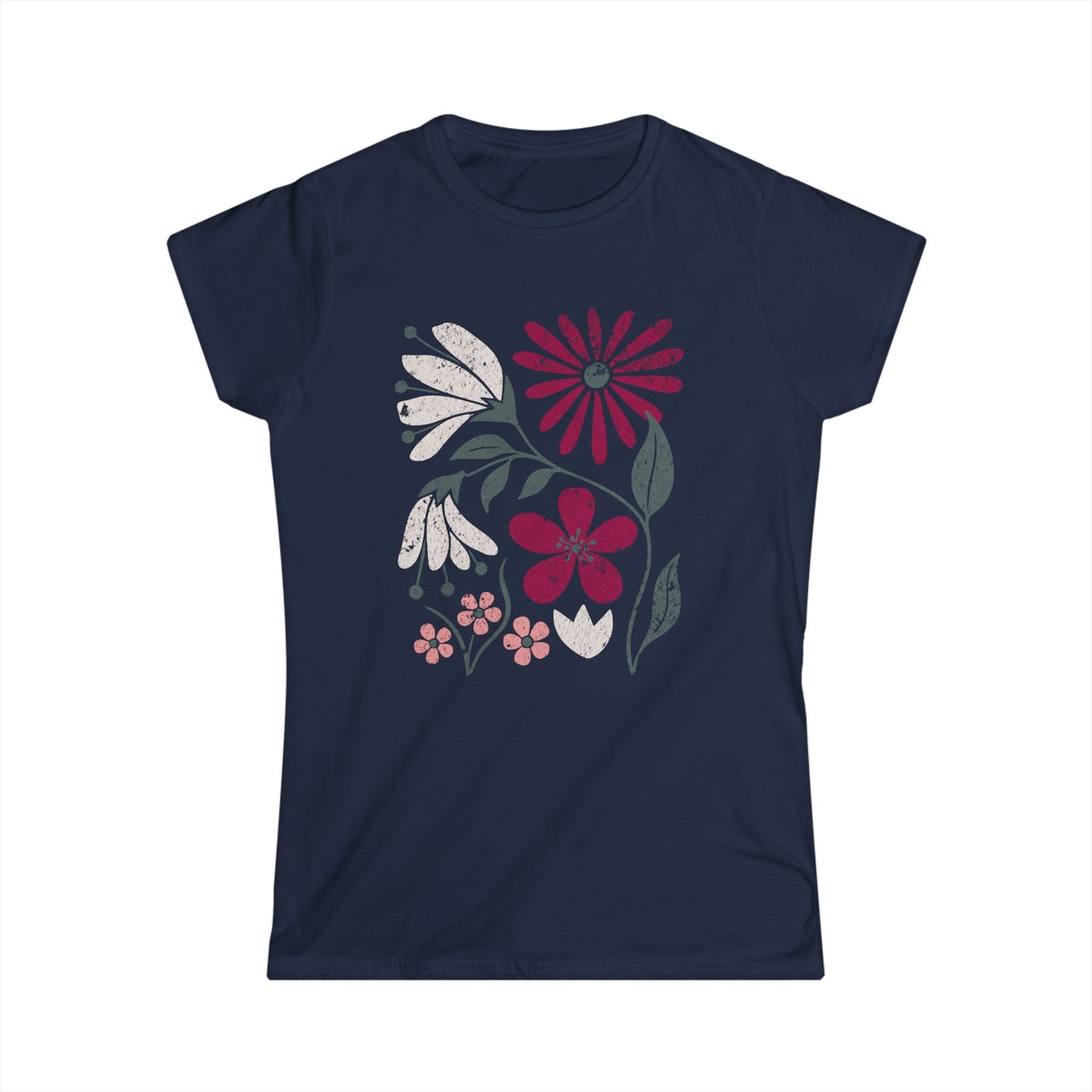 Vintage Distressed Field of Bloom Floral - Women's Softstyle Tee