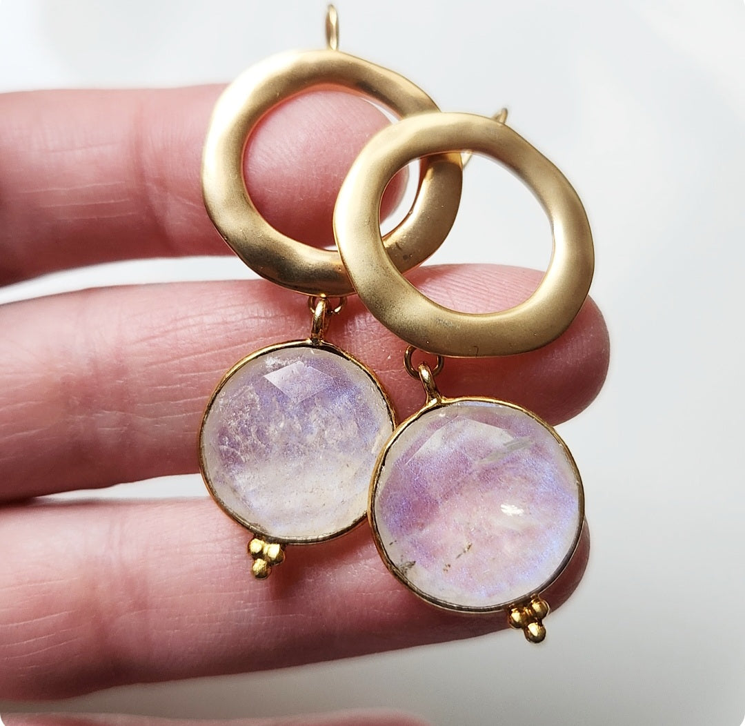 Moonstone Medallion Dangle Earrings and Pendant Necklace