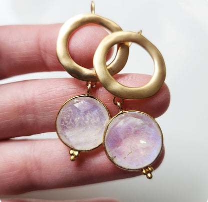Moonstone Medallion Dangle Earrings and Pendant Necklace