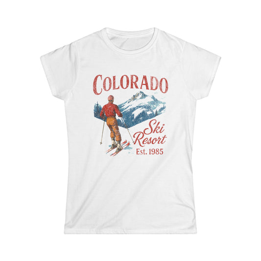 Colorado Ski Resort, Vintage Patina Print - Women's Softstyle Tee