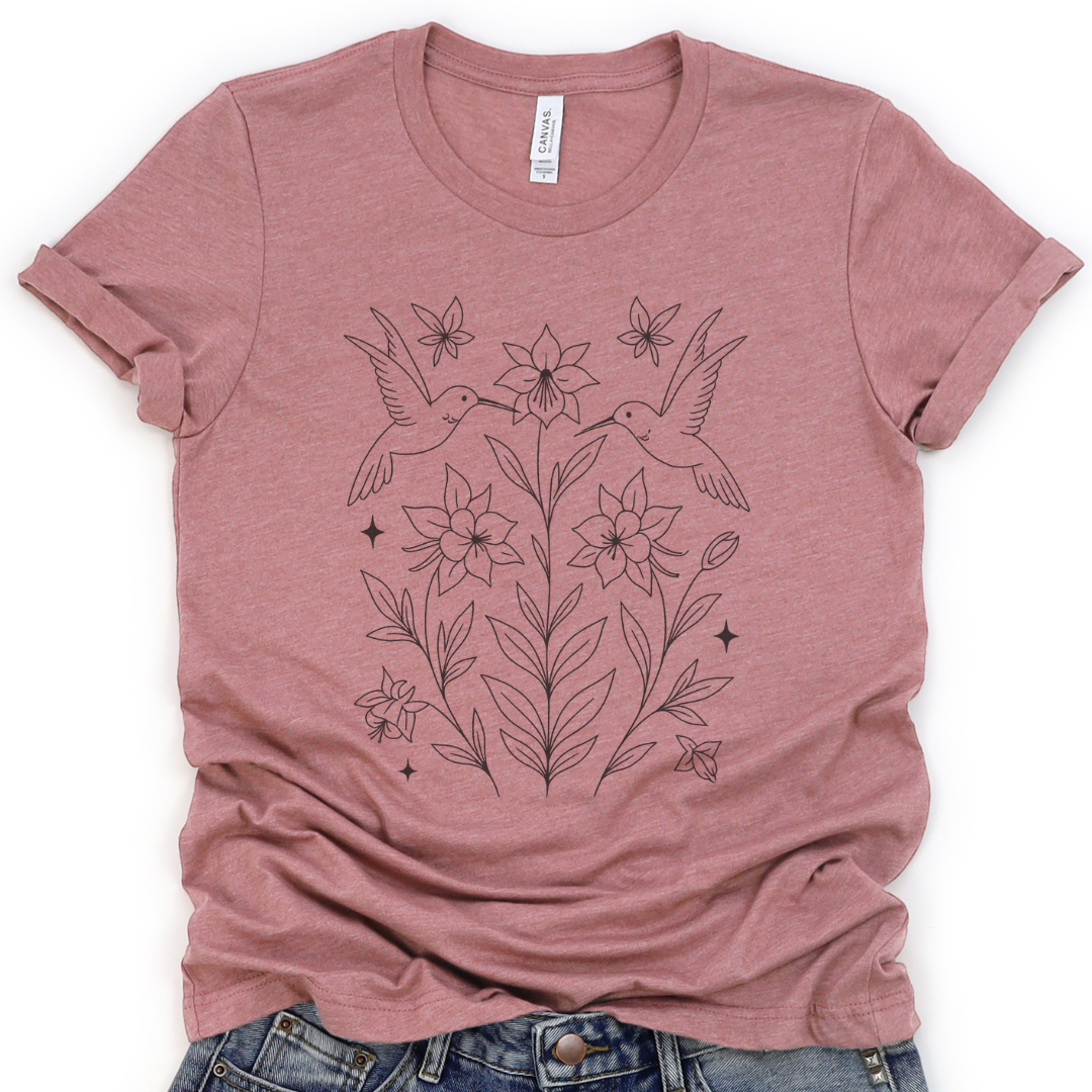 Humming Bird Blossom - Bella Canvas Super Soft Fitted T Shirt