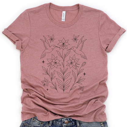 Humming Bird Blossom - Bella Canvas Super Soft Fitted T Shirt