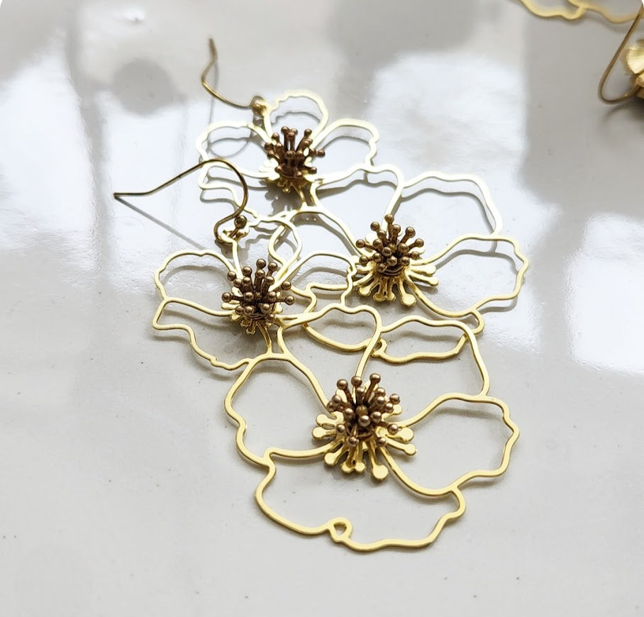 Poppy Flower Dangle and Drop Earrings