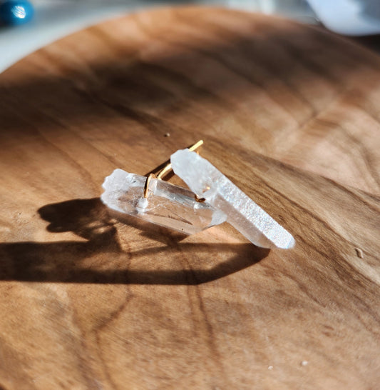 Natural Clear Quartz Crystal & Brass Handmade Post Earrings