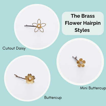 Brass Flower and Aquamarine, Turquoise and Lapis Hairpins